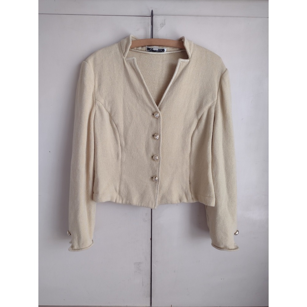 Vtg St John Evening Jacket Sz 12 Butter Yellow Blazer Crop Formal Rhinestone